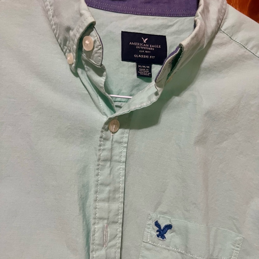 American Eagle Outfitters Men's Mint Green Shirt - Medium